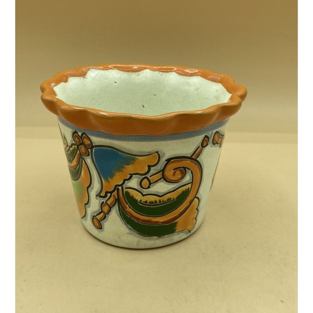 Talavera Folk Art Mexican Pottery Bowl Cactus Planter Flowers 4 1/4”